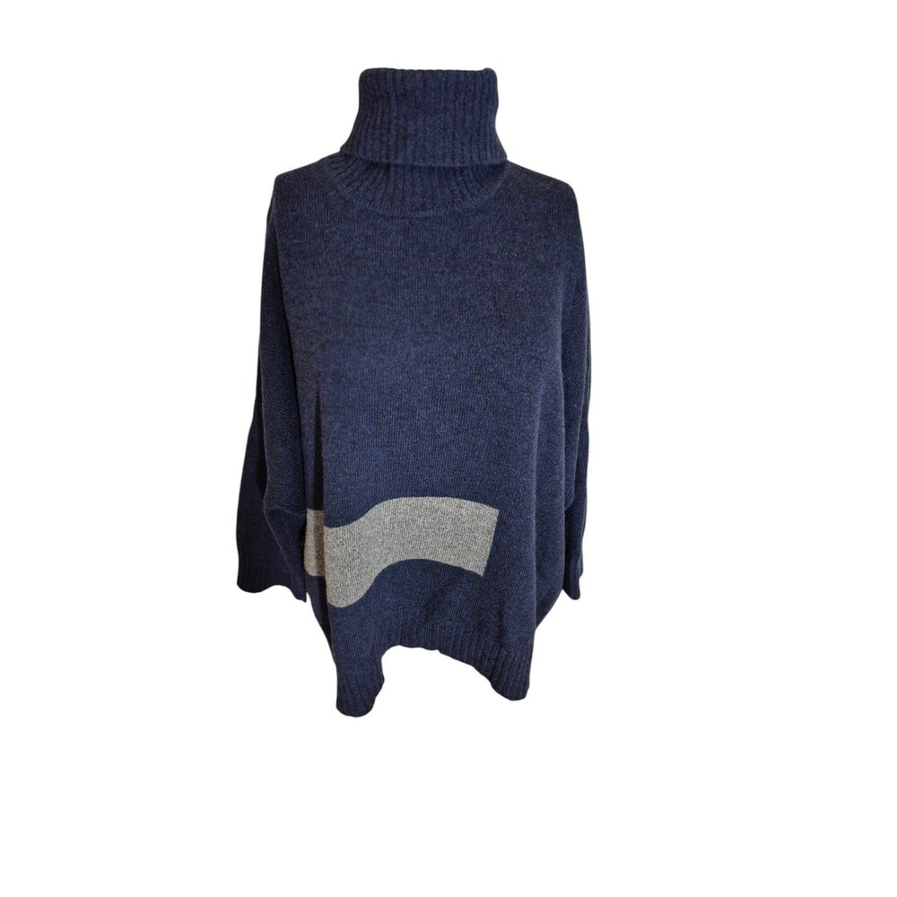Barbara Wells 100% Cashmere Sweater Turtleneck Swing Sweater Navy Color sz M